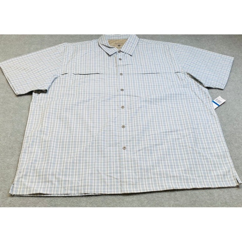 NWT Arrow Button Down Shirt Mens XL Blue Plaid Short Sleeve Ventilated 11745